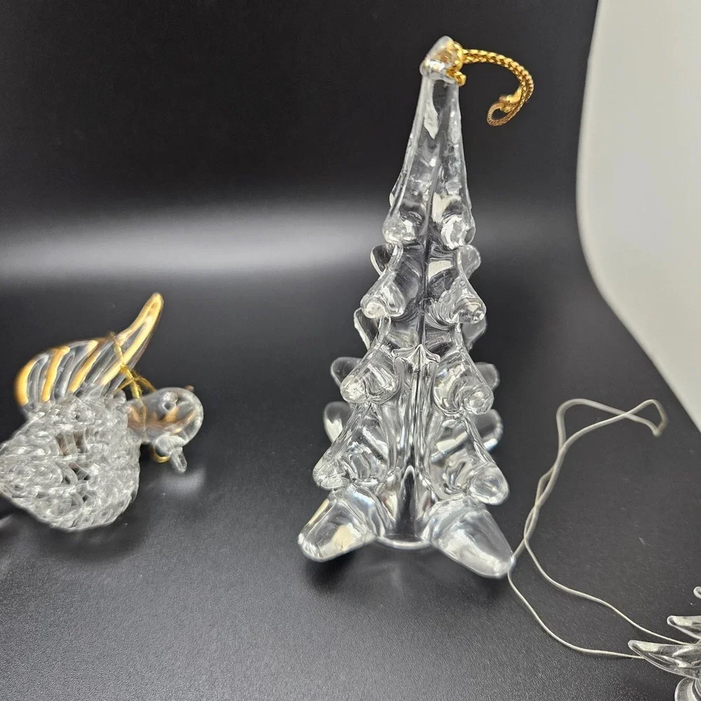 Vintage Clear Glass & Beaded Christmas Ornament Lot Tree Bird Basket‎ Mixed